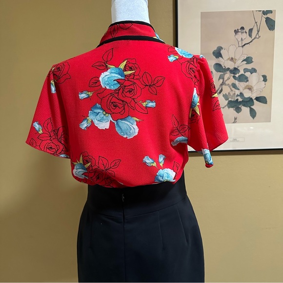 ♥️Kaii Los Angeles Floral Print Tie-Neck Blouse - Size S - Picture 2 of 11